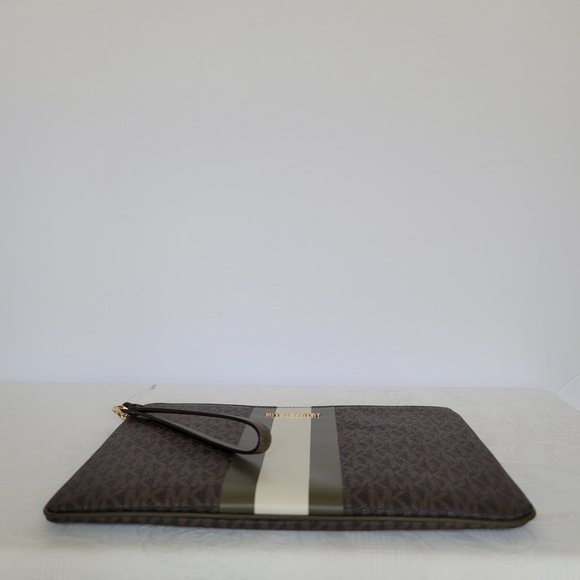 MICHAEL KORS Jet Set Large Zip Pouch Wristlet-Brown/Olive color - Picture 7 of 15